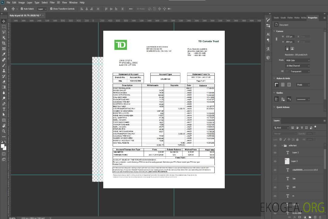 Modèle de relevé bancaire Canada TD Canada Trust aux formats Excel et PDF template